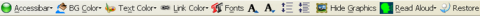 A toolbar featuring options that include BG Color, Text Color, Link Color, Fonts, Hide Graphics, Read Aloud, Restore.