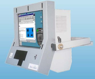 Perspective view of display screen that is connected to a large monitor.