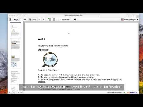 Screenshot of docReader software with a magnifying glass highlighting a word.