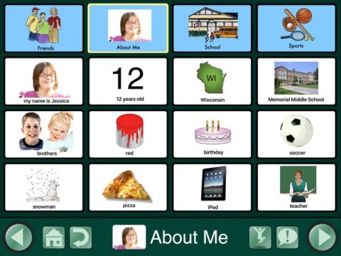 GoTalk Now LITE pictographic About Me menu.