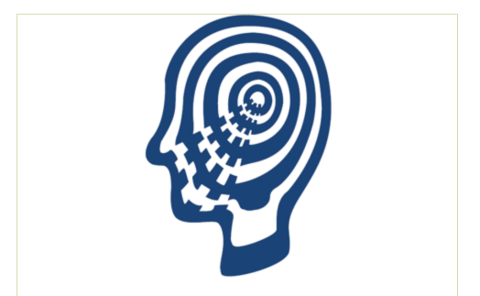 A Silhouette of the side profile of a head in white and blue colors with a wave moving from the core of the head to the mouth.