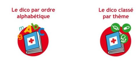 Icons for the health dictionary, which includes a book with a red cross in the middle.