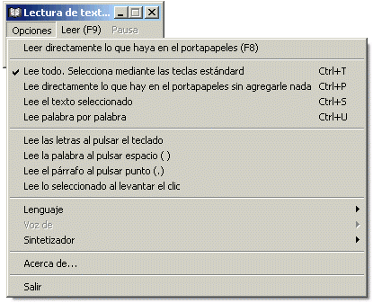 Options tab showing action list.
