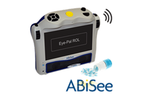A handheld, camera-sized device with display visible on back and control buttons on top.
