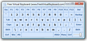 Onscreen keyboard in light blue with black lettering.