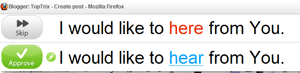 Using context to distinguish homophone H-E-R-E from H-E-A-R.
