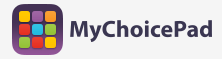 My Choice Pad logo featuring a purple square with a 3x3 grid of colorful squares inside it. This icon is followed by the name, My Choice Pad which is written without spaces.