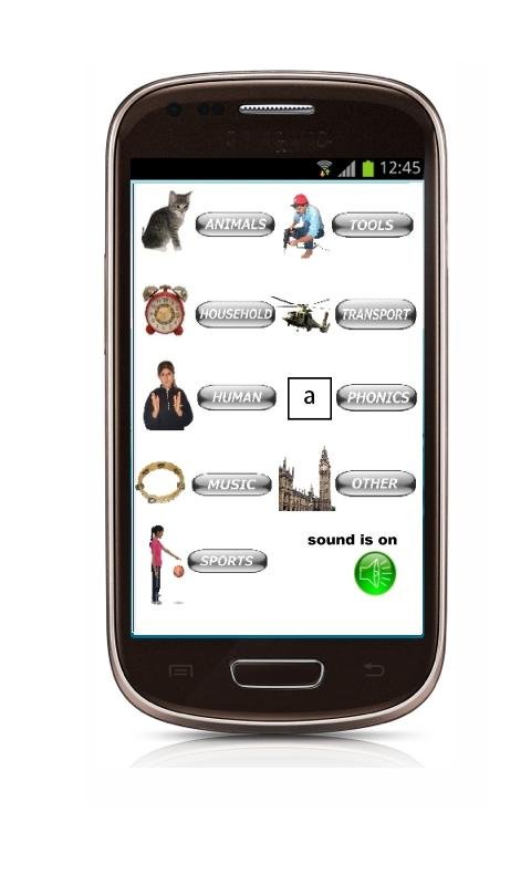 Sounds app on mobile phone screen showing image menu of sounds. 
