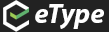 eType logo with white text font, in lower case but a capital letter T. The icon that precedes the name is a white outline of a 3D cube that is made to look like a letter e.