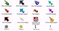 Biggy cursor options, including arrows, a text cursor (I-beam), and an emoji.