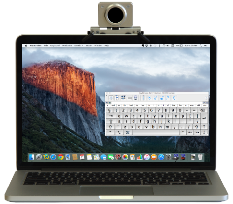 Laptop with external webcamera and onscreen keyboard.