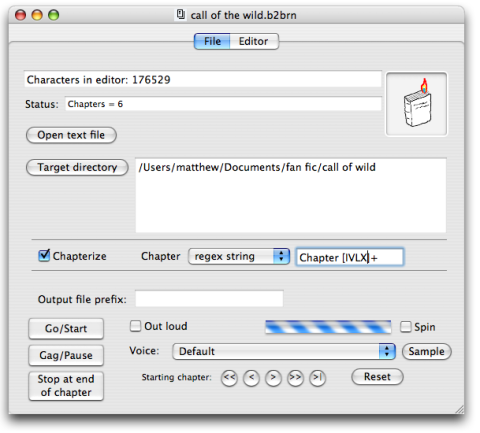 Books2burn file settings menu.