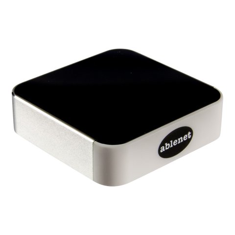 Square, black device with the Ablenet logo on one side. 