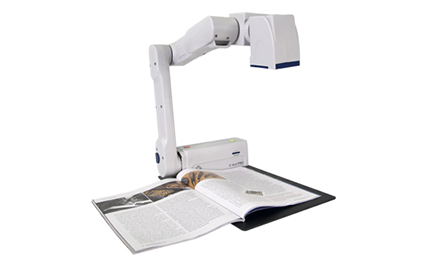 Adjustable arm with black casing around scanner lens.