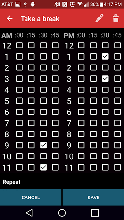 Tetra Alarm scheduling screen
