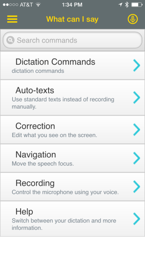 Screenshot of the home screen listing the capabilities of the app.  