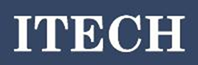 Logo with company name in white on blue background.