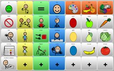 Screenshot of the Mind Express 4 pictographic, grid menu.