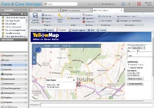 CareBW app for nursing providers open to a tab displaying a directional map. 