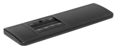 A black mousing system with a black bar to move the cursor and left and right click buttons.