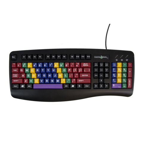 Regular black color coded keyboard, with letters, numbers and special characters on it. Other function key and numbers on the right side of the keyboard are marked.