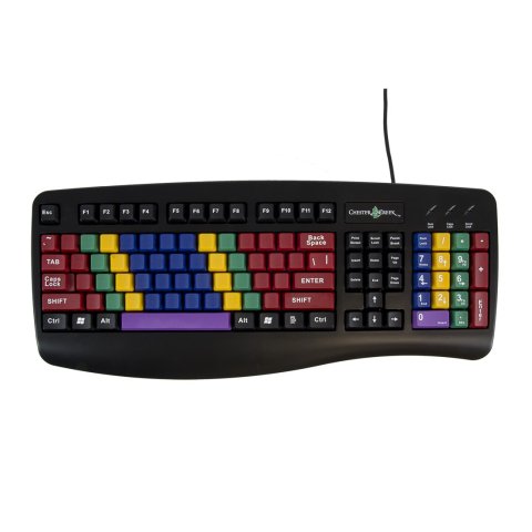 Regular black color coded keyboard, without letters, numbers and special characters on it. Other function key and numbers on the right side of the keyboard are marked.