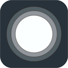 The Assistive Touch app icon in black background, it has three concentric circles in white, light and dark grey color. 