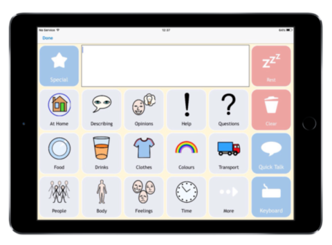 An aac board on a tablet screen.