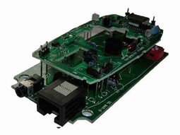 Two circuit boards on top of each other with a single port.