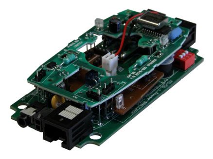 Two circuit boards on top of each other with a single port.