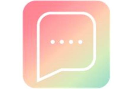 Square icon with rounded corners. The square features a peach, yellow, and green gradient fill. Inside the square, there is a "speech bubble" graphic in white.