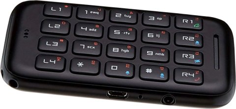 A black keypad with numbers and letters, about the size of a mobile phone.
