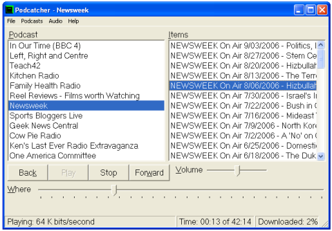 Screenshot of main menu showing two main scroll lists and options along the bottom. 