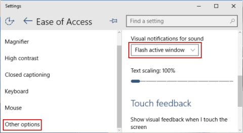 Screenshot of visual notification settings.