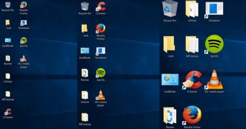 Screenshot of three desktops with different screen resolutions, each one larger and more "zoomed in."