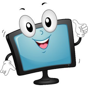 Gesproken Ondertitels icon shown as a TV screen with cartoonish human eyes, mouth, arms, hands on a monopod stand.