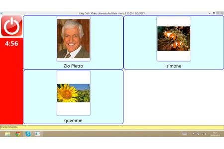 Screenshot of software in use with icons on screen and power button and timer in upper left corner