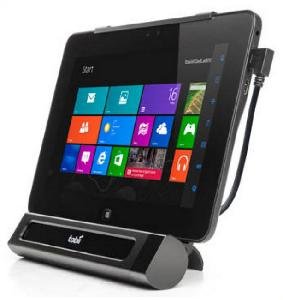 Long rectangular eye-tracking device attached to bottom of tablet.