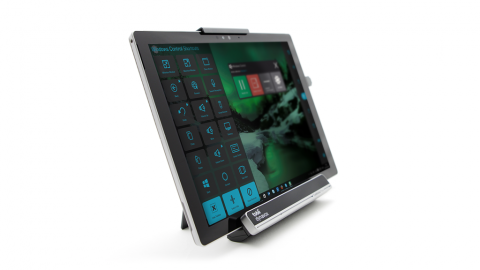 Perspective view of a touch screen tablet.
