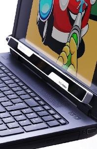 Long, rectangular eye-tracking device attached to bottom of laptop screen.