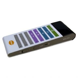 Rectangular remote with multiple colors for each different control. Switch controls along right edge of remote.