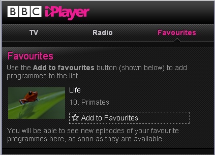 Screenshot of Favorites tab with a photo of a program on the left.