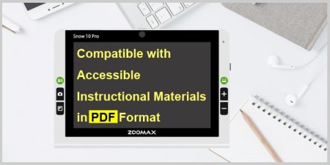 White tablet with black screen display and yellow type.