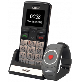 Cell phone on docking station next to SOS bracelet