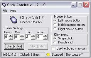 Settings menu with timer settings, click menu settings and mouse button settings.
