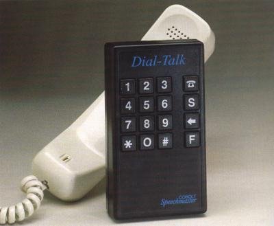 A black rectangular device with a white number pad and a telephone receiver.