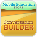 ConversationBuilder app icon, with company name listed in a lime green band at the top, and the app's name written at the bottom against an orange background.