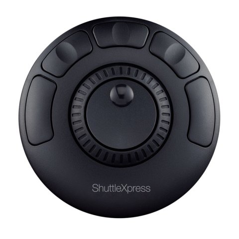 Circular control unit with five buttons along the top curve and one center dial.