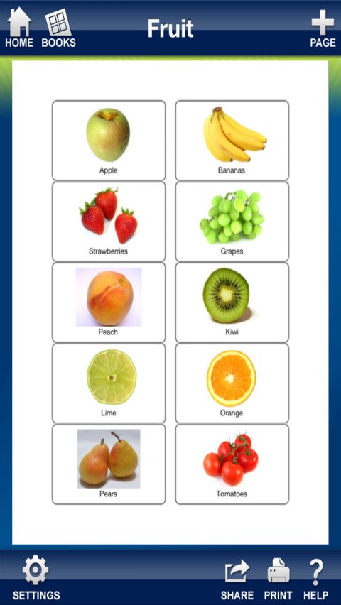 Various fruits lining two columns and labeled by name.