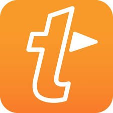 Orange square with rounded corners a lower-case letter T outlined in white and the front cross of the T is solid white and shaped like an arrow.